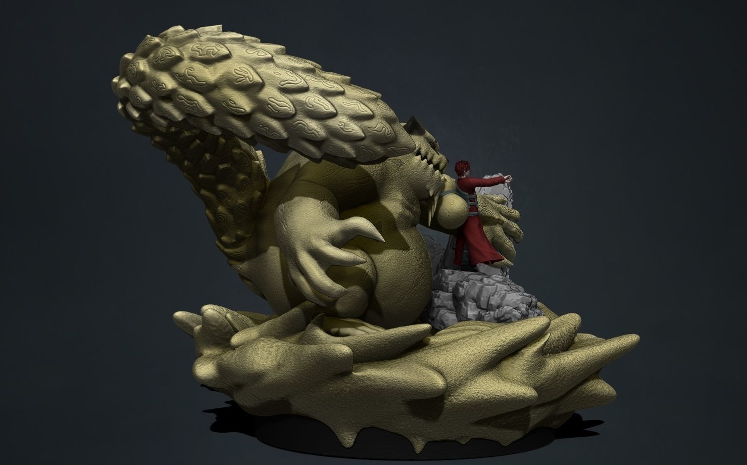 naruto shippuden - gaara and shukaku 3d print statue 3D print model_10