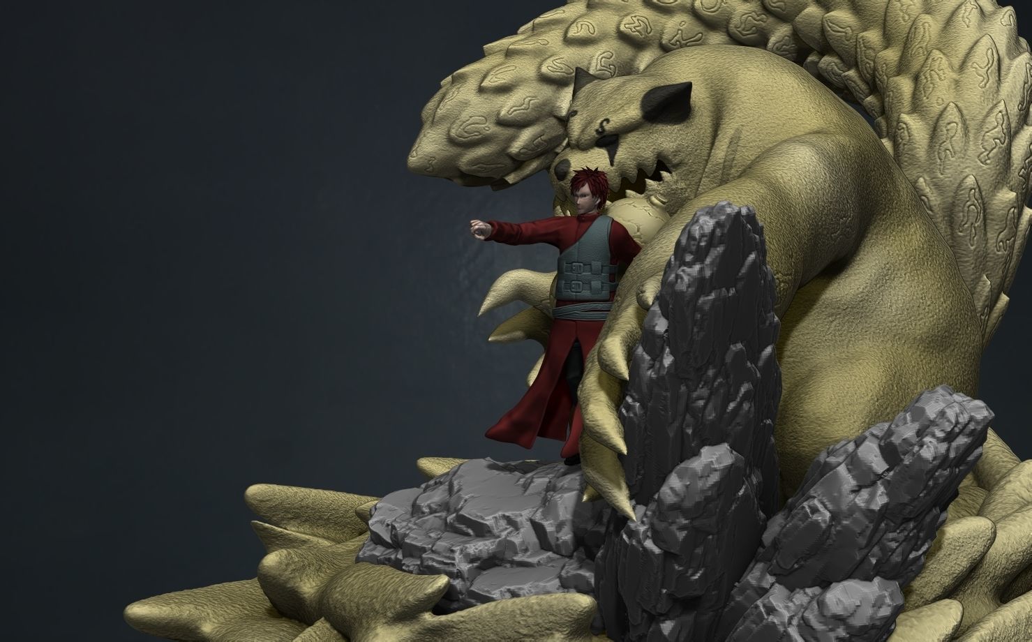 naruto shippuden - gaara and shukaku 3d print statue 3D print model_4
