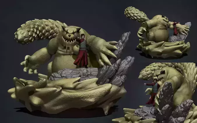 naruto shippuden - gaara and shukaku 3d print statue 3D print model