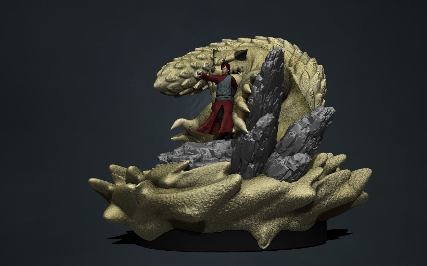 naruto shippuden - gaara and shukaku 3d print statue 3D print model_5