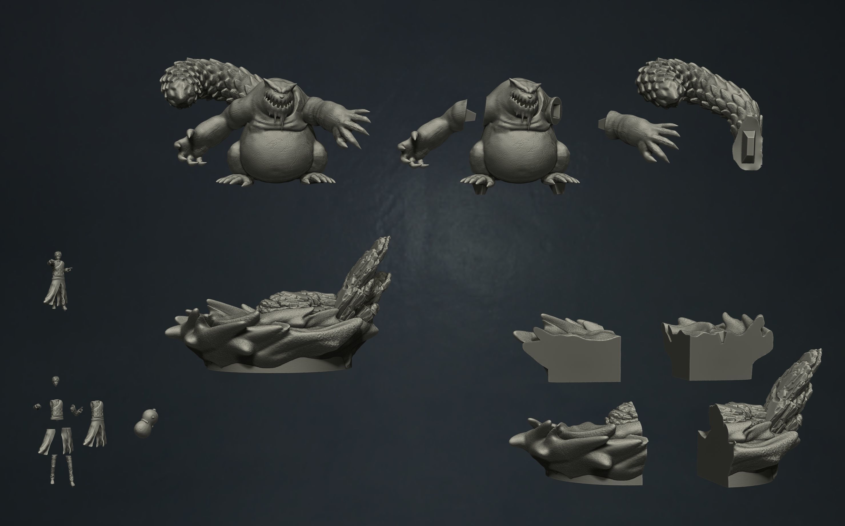 naruto shippuden - gaara and shukaku 3d print statue 3D print model_13