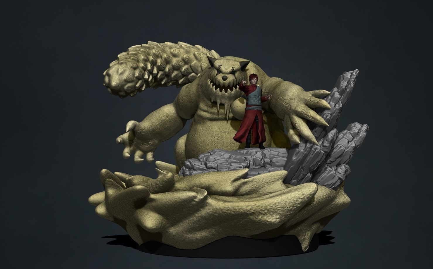 naruto shippuden - gaara and shukaku 3d print statue 3D print model_3