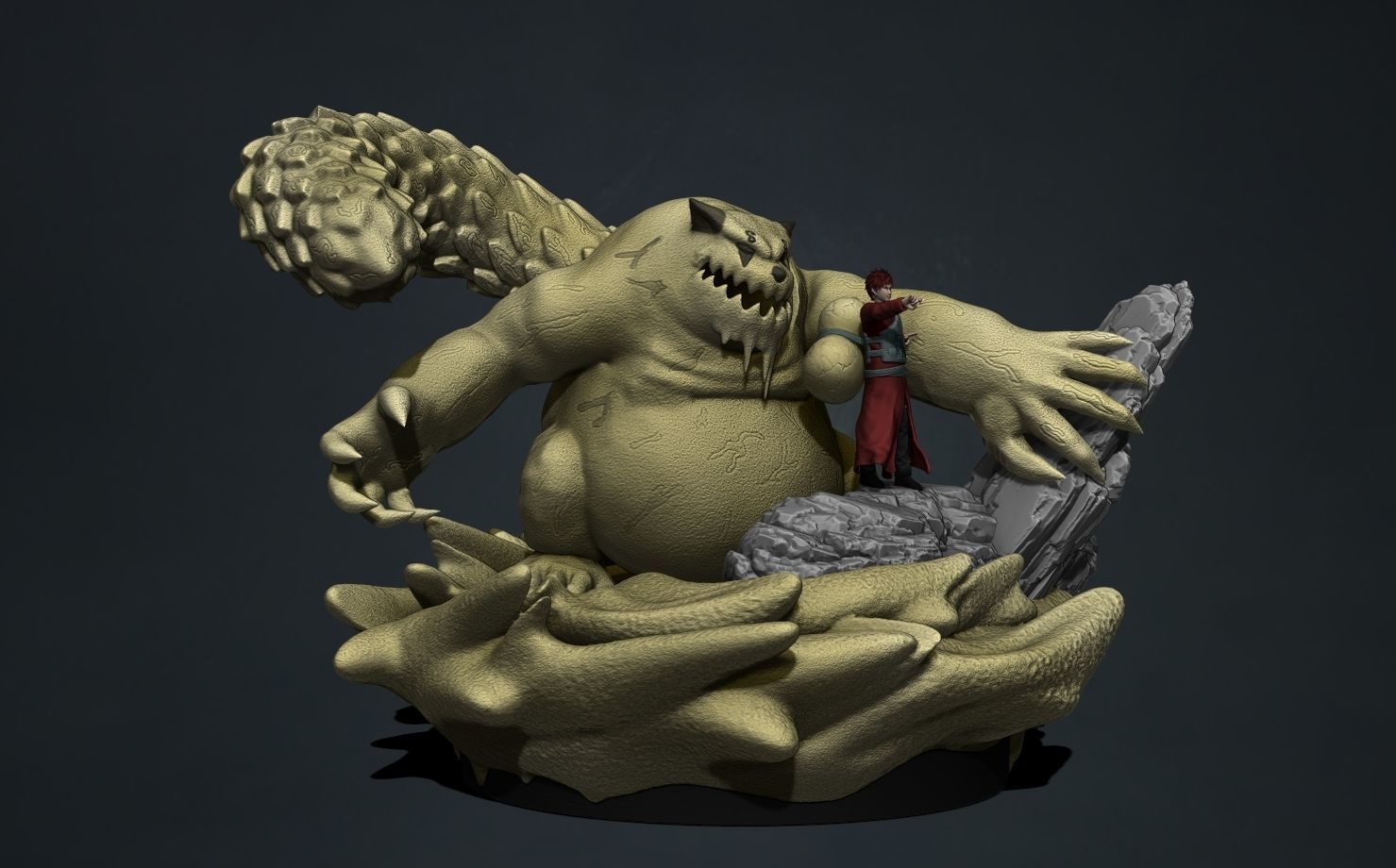 naruto shippuden - gaara and shukaku 3d print statue 3D print model_11