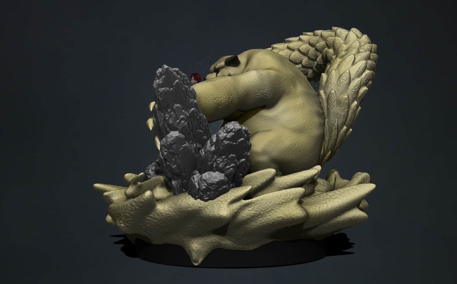 naruto shippuden - gaara and shukaku 3d print statue 3D print model_6