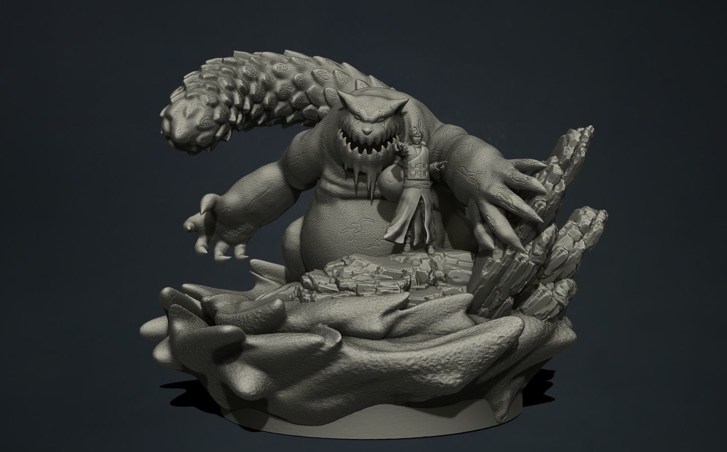 naruto shippuden - gaara and shukaku 3d print statue 3D print model_2