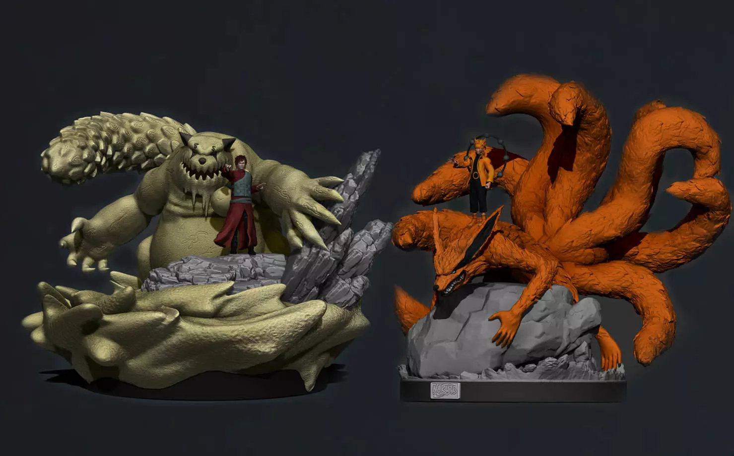 naruto and gaara with their tailed beasts 3d print statues 3D Model Collection_0