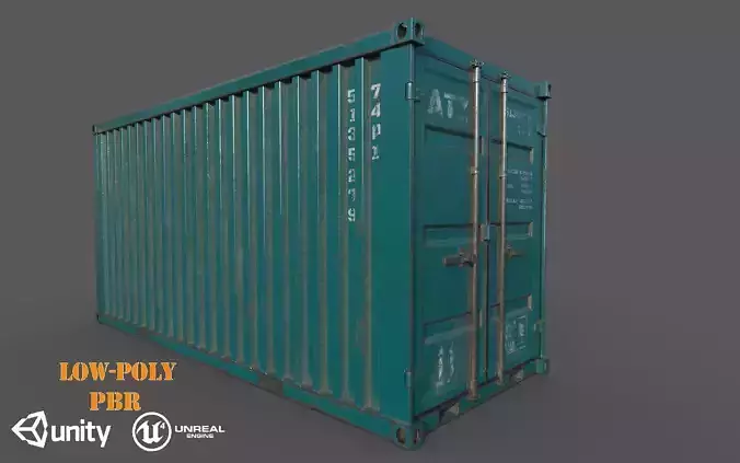 Dark Teal Shipping Container PBR Low-Poly Game Ready 3D Model