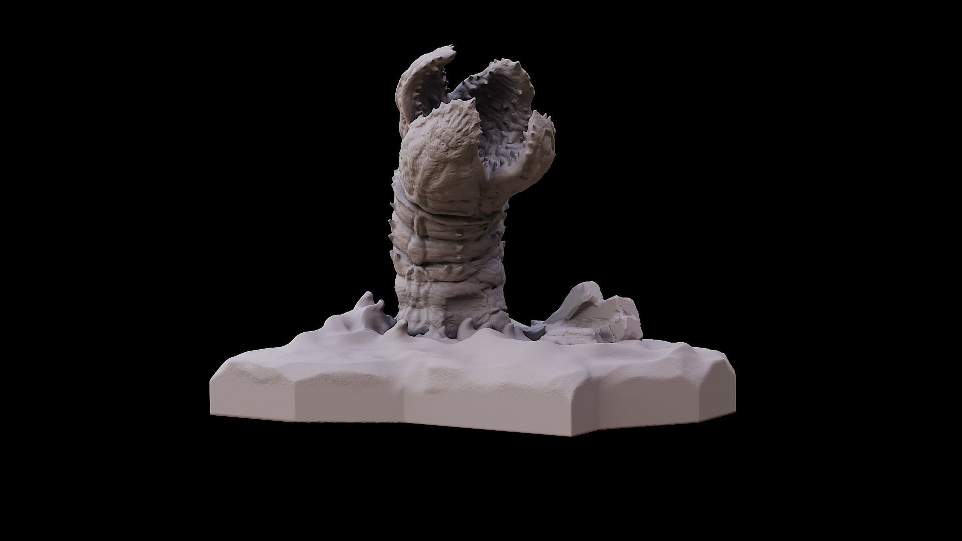 Desert worm in dunes sci fi creature 3D print model_6