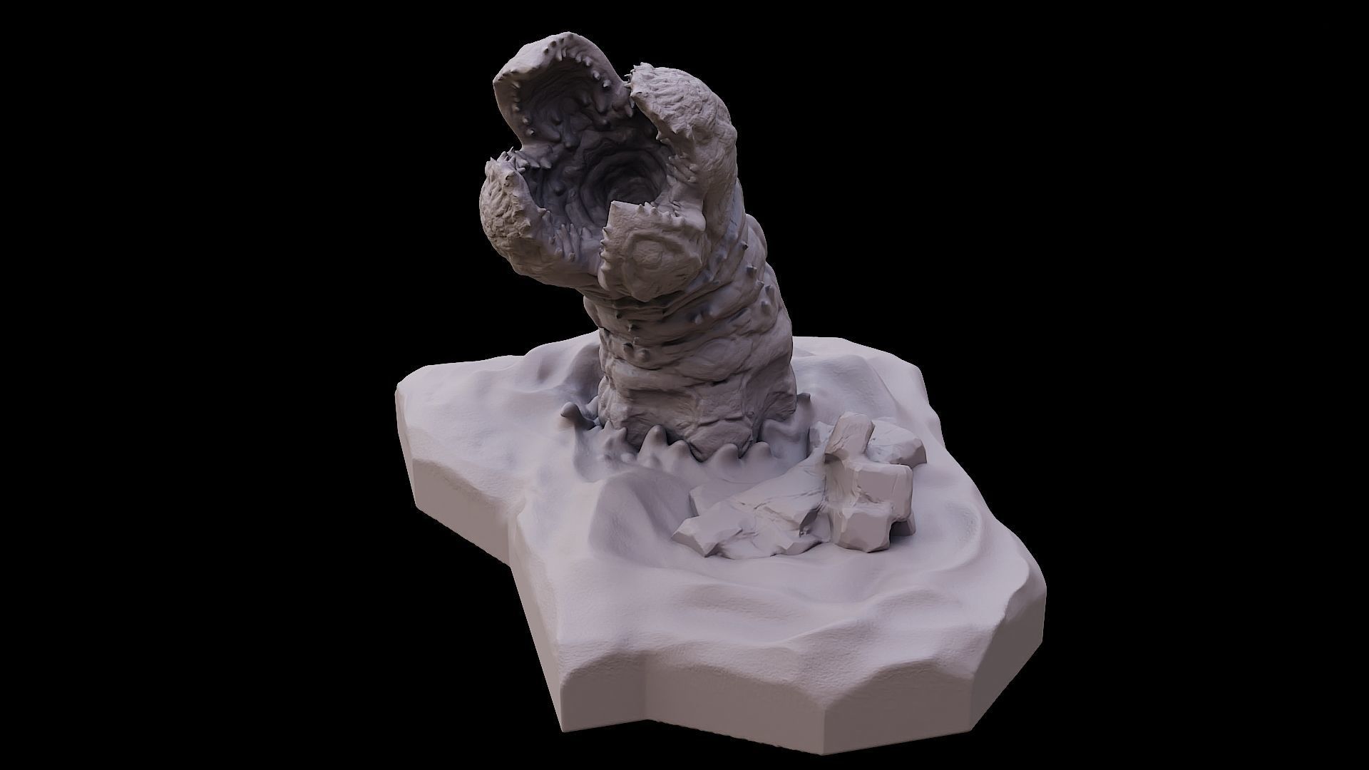 Desert worm in dunes sci fi creature 3D print model_1