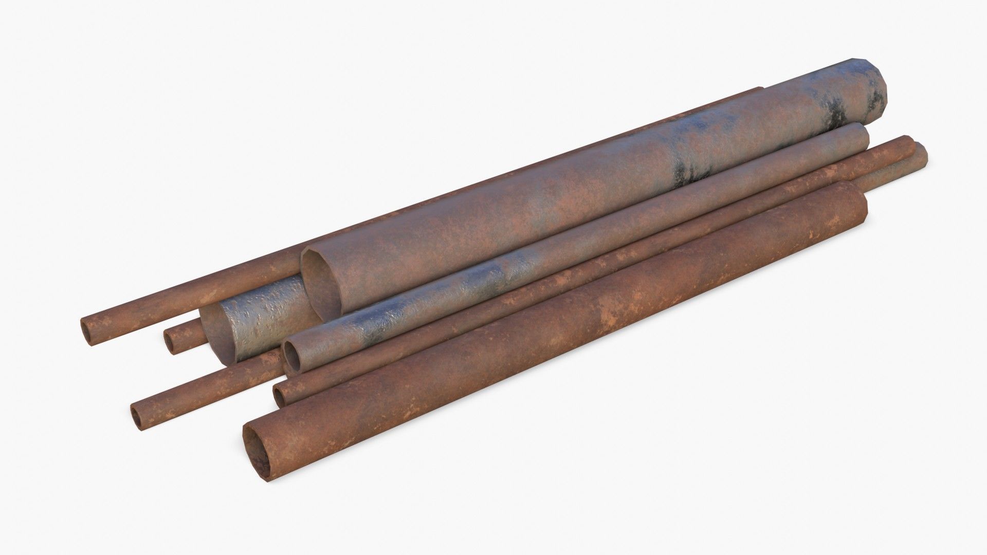Steel Rusted Pipes Low-poly 3D model_1