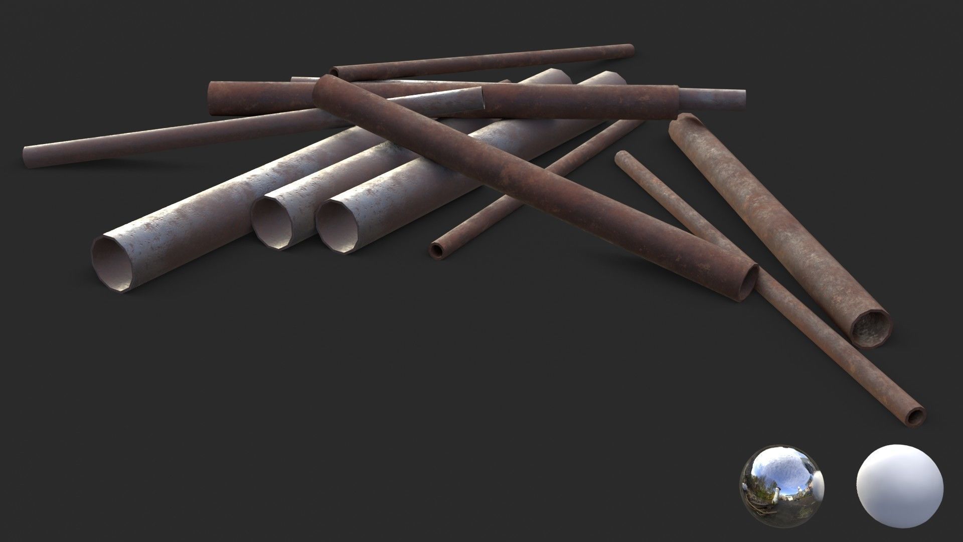 Steel Rusted Pipes Low-poly 3D model_10