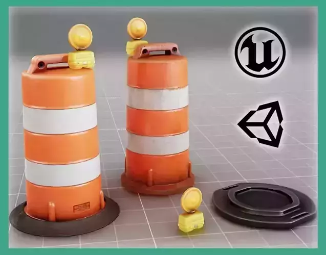 Traffic drum barrel - 3D VR  AR  game ready 