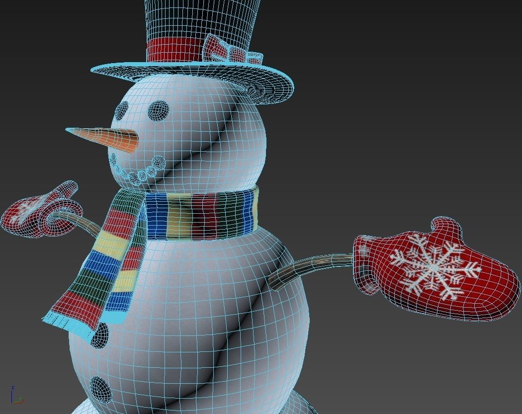 Snowman wearing hat and gloves 3D model_4