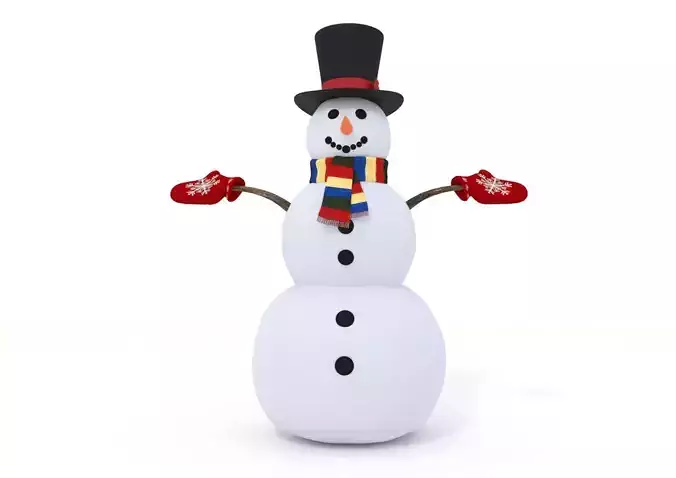 Snowman wearing hat and gloves
