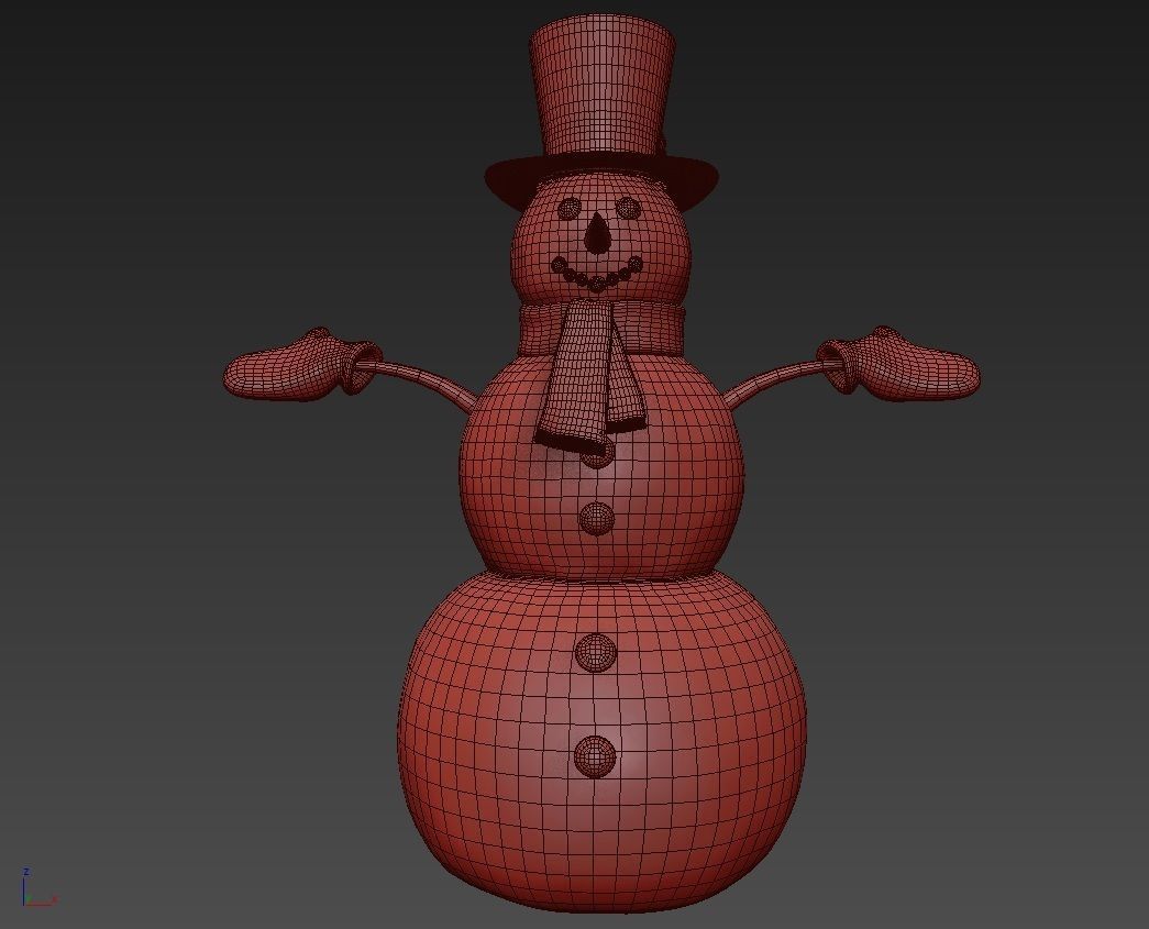 Snowman wearing hat and gloves 3D model_5