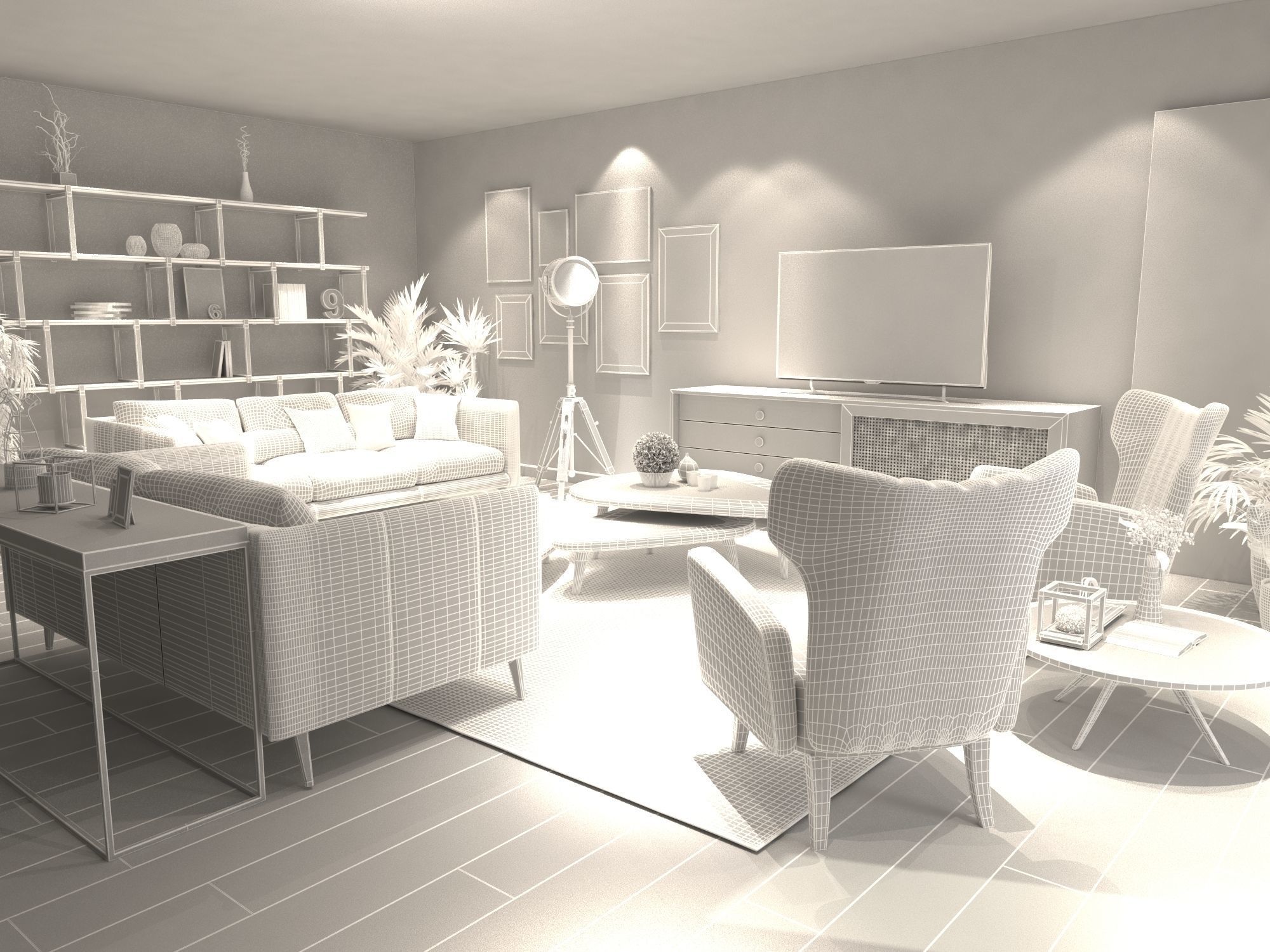 3D Scandinavian Style Interior model 3D model_3