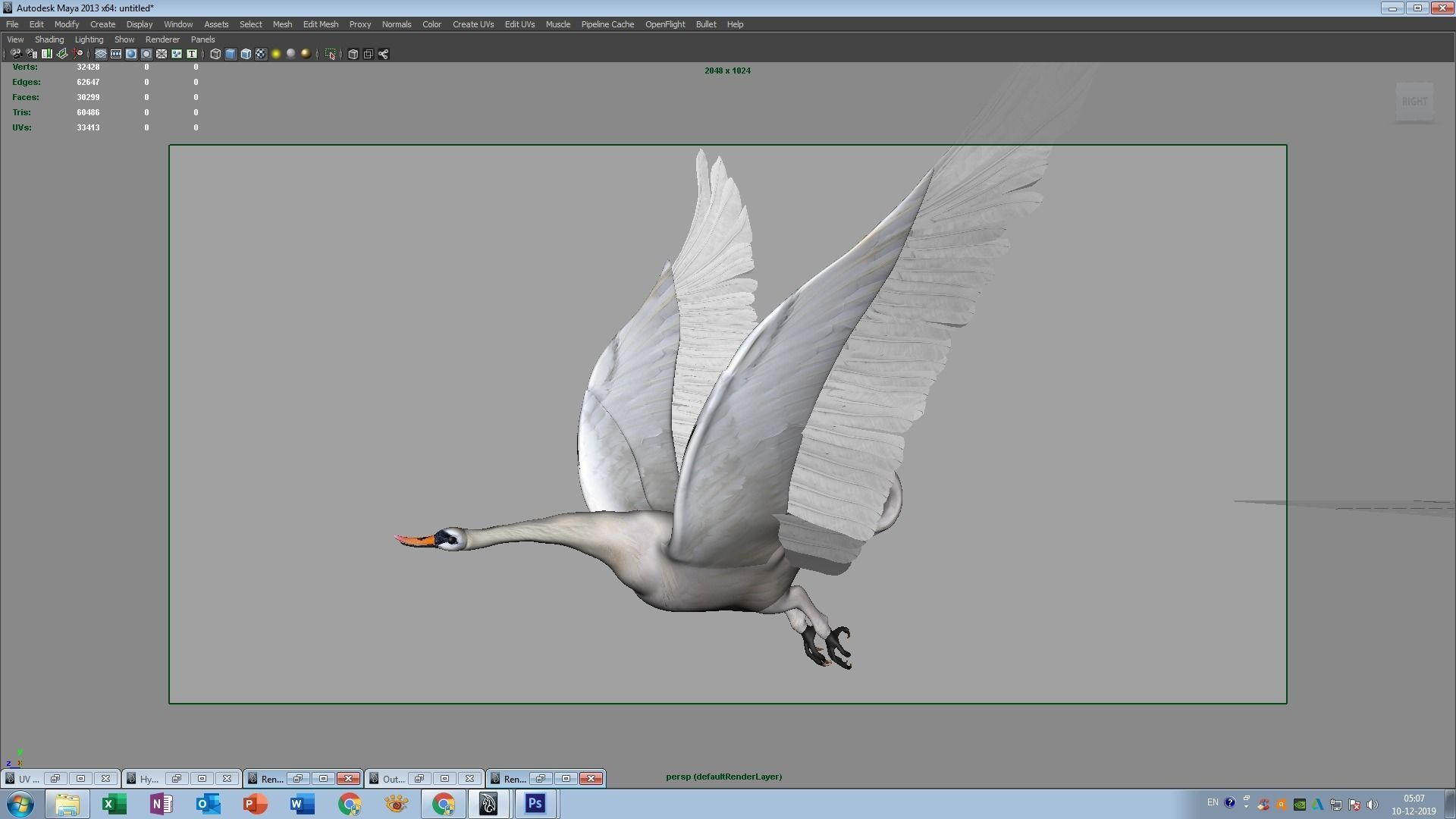 swan 3d model flying in air 3D model_1