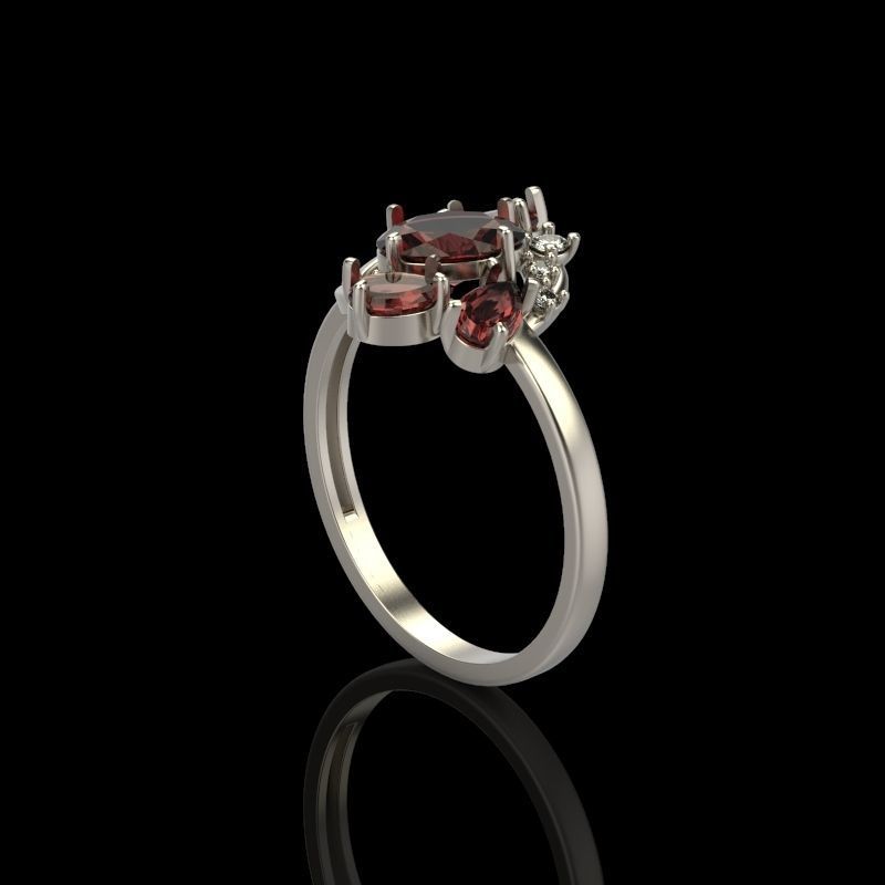 Women Ring with gems and diamonds 3dm stl 3D print model 3D print model_7