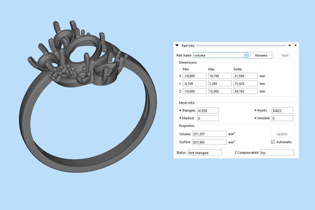 Women Ring with gems and diamonds 3dm stl 3D print model 3D print model_42