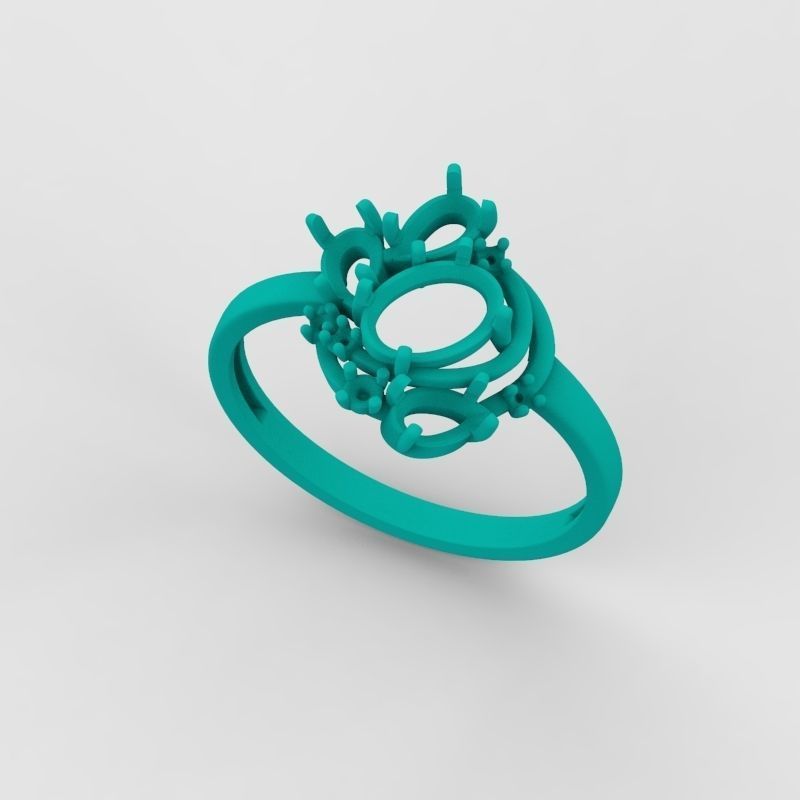 Women Ring with gems and diamonds 3dm stl 3D print model 3D print model_19