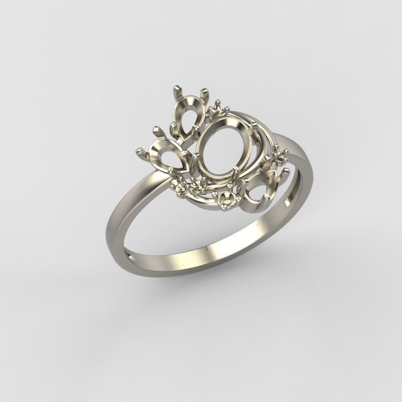 Women Ring with gems and diamonds 3dm stl 3D print model 3D print model_17