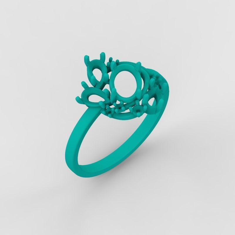 Women Ring with gems and diamonds 3dm stl 3D print model 3D print model_29