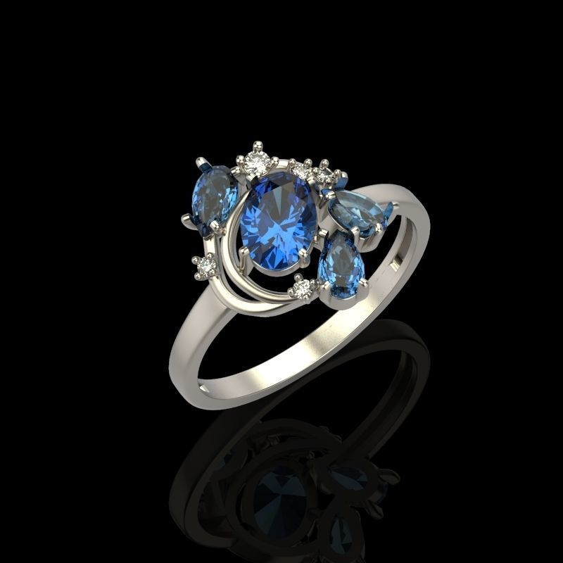 Women Ring with gems and diamonds 3dm stl 3D print model 3D print model_12