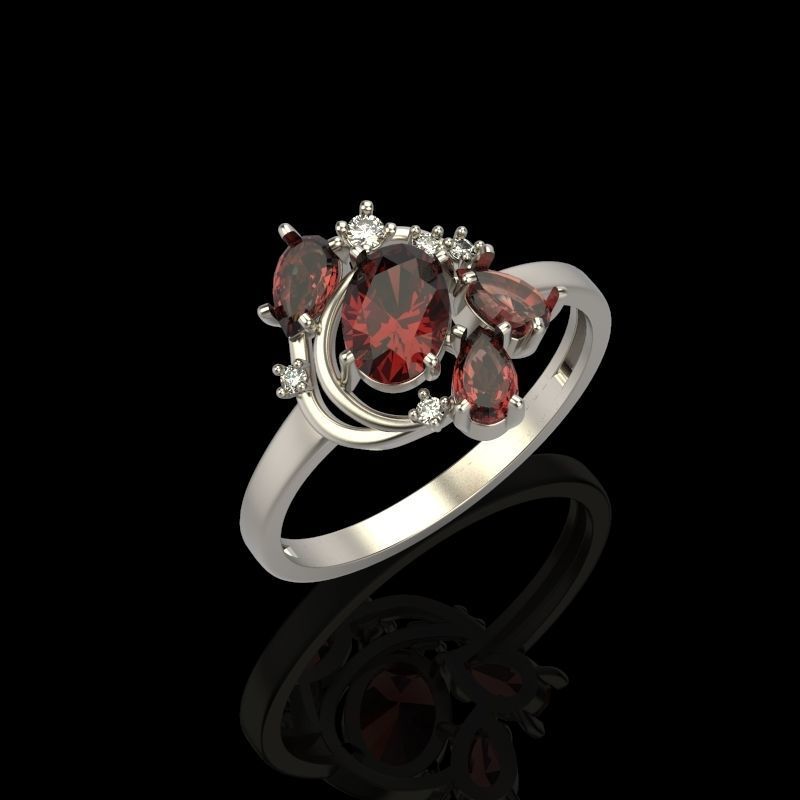 Women Ring with gems and diamonds 3dm stl 3D print model 3D print model_9