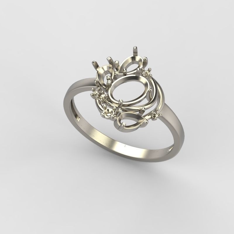 Women Ring with gems and diamonds 3dm stl 3D print model 3D print model_18