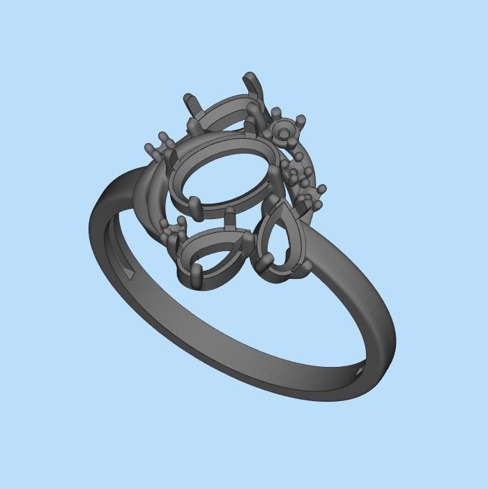 Women Ring with gems and diamonds 3dm stl 3D print model 3D print model_39