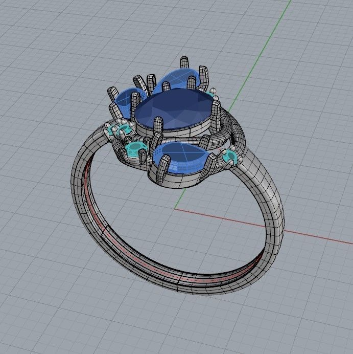 Women Ring with gems and diamonds 3dm stl 3D print model 3D print model_34