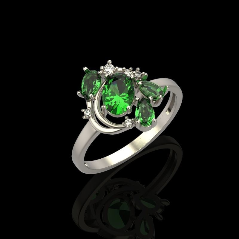 Women Ring with gems and diamonds 3dm stl 3D print model 3D print model_11