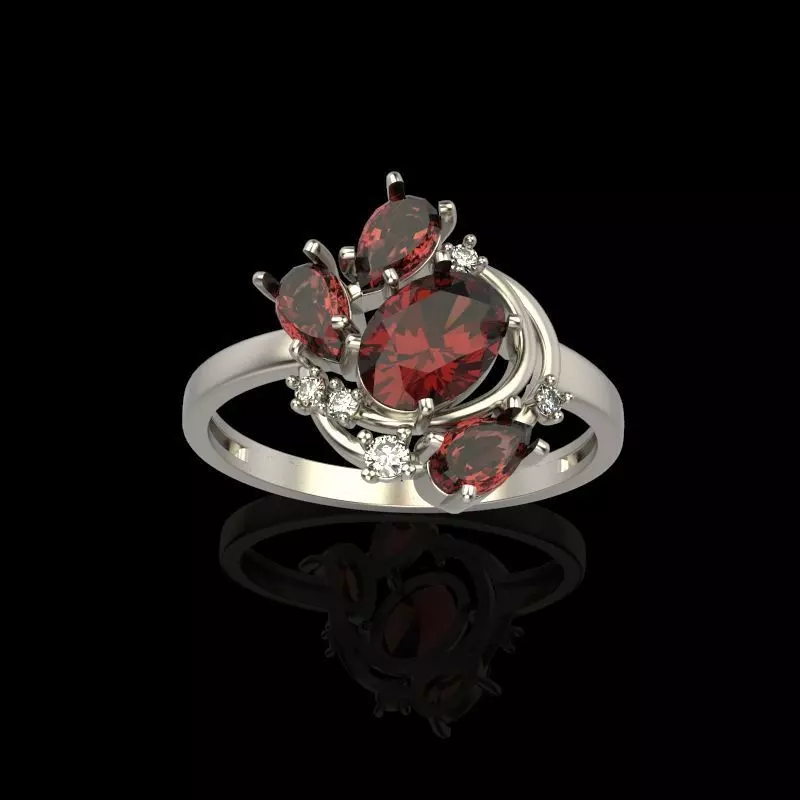 Women Ring with gems and diamonds 3dm stl 3D print model 3D print model_0