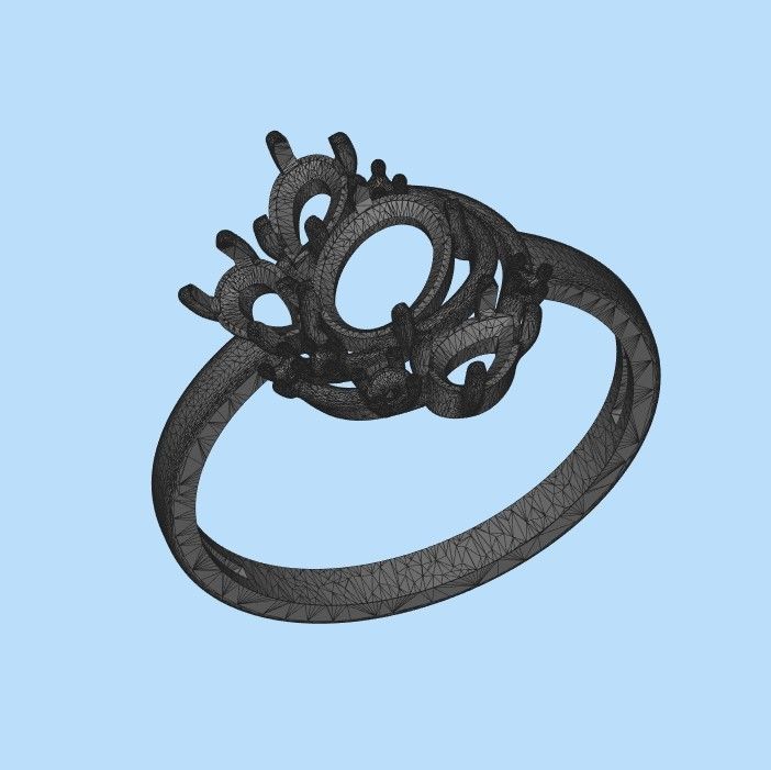 Women Ring with gems and diamonds 3dm stl 3D print model 3D print model_43
