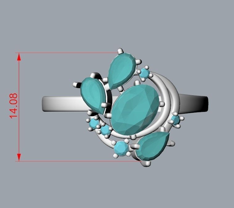 Women Ring with gems and diamonds 3dm stl 3D print model 3D print model_32