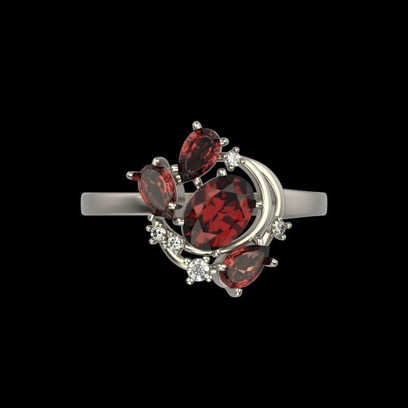 Women Ring with gems and diamonds 3dm stl 3D print model 3D print model_2