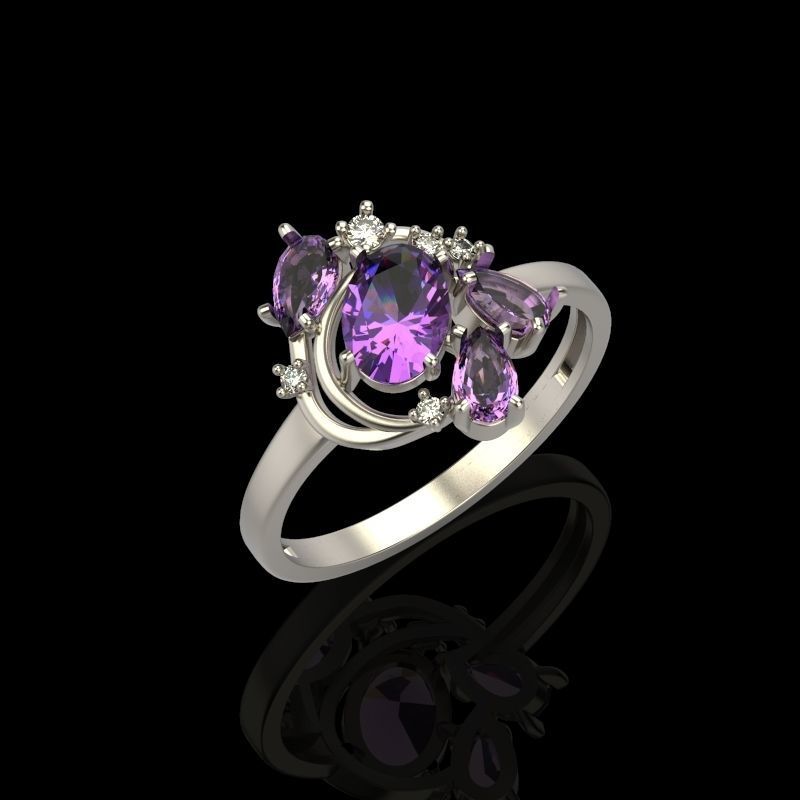 Women Ring with gems and diamonds 3dm stl 3D print model 3D print model_10