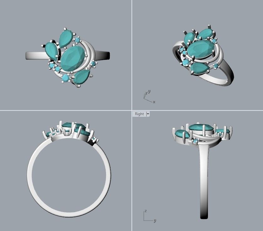 Women Ring with gems and diamonds 3dm stl 3D print model 3D print model_30