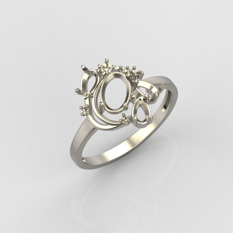 Women Ring with gems and diamonds 3dm stl 3D print model 3D print model_15