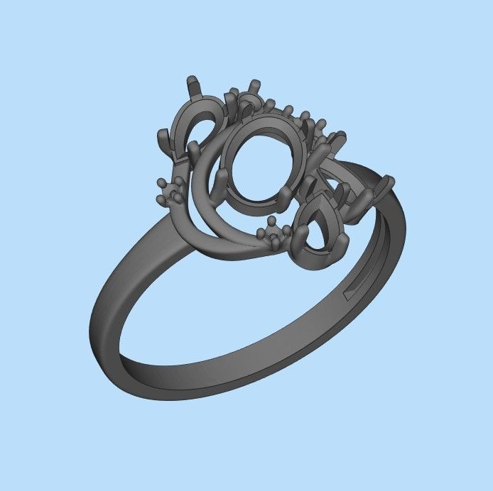 Women Ring with gems and diamonds 3dm stl 3D print model 3D print model_40