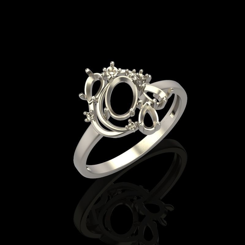 Women Ring with gems and diamonds 3dm stl 3D print model 3D print model_14