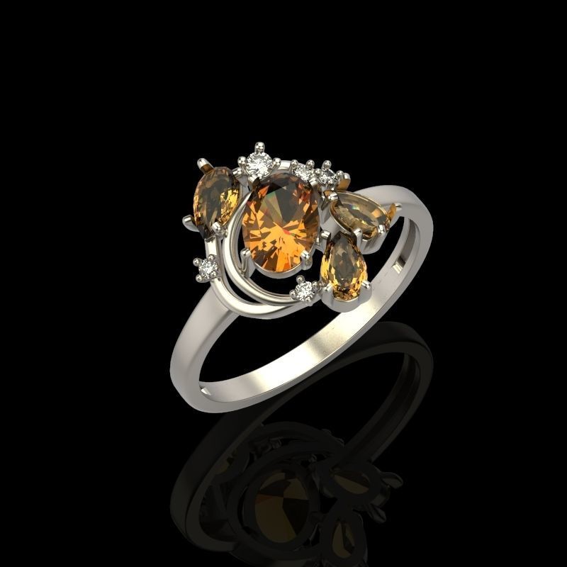 Women Ring with gems and diamonds 3dm stl 3D print model 3D print model_13