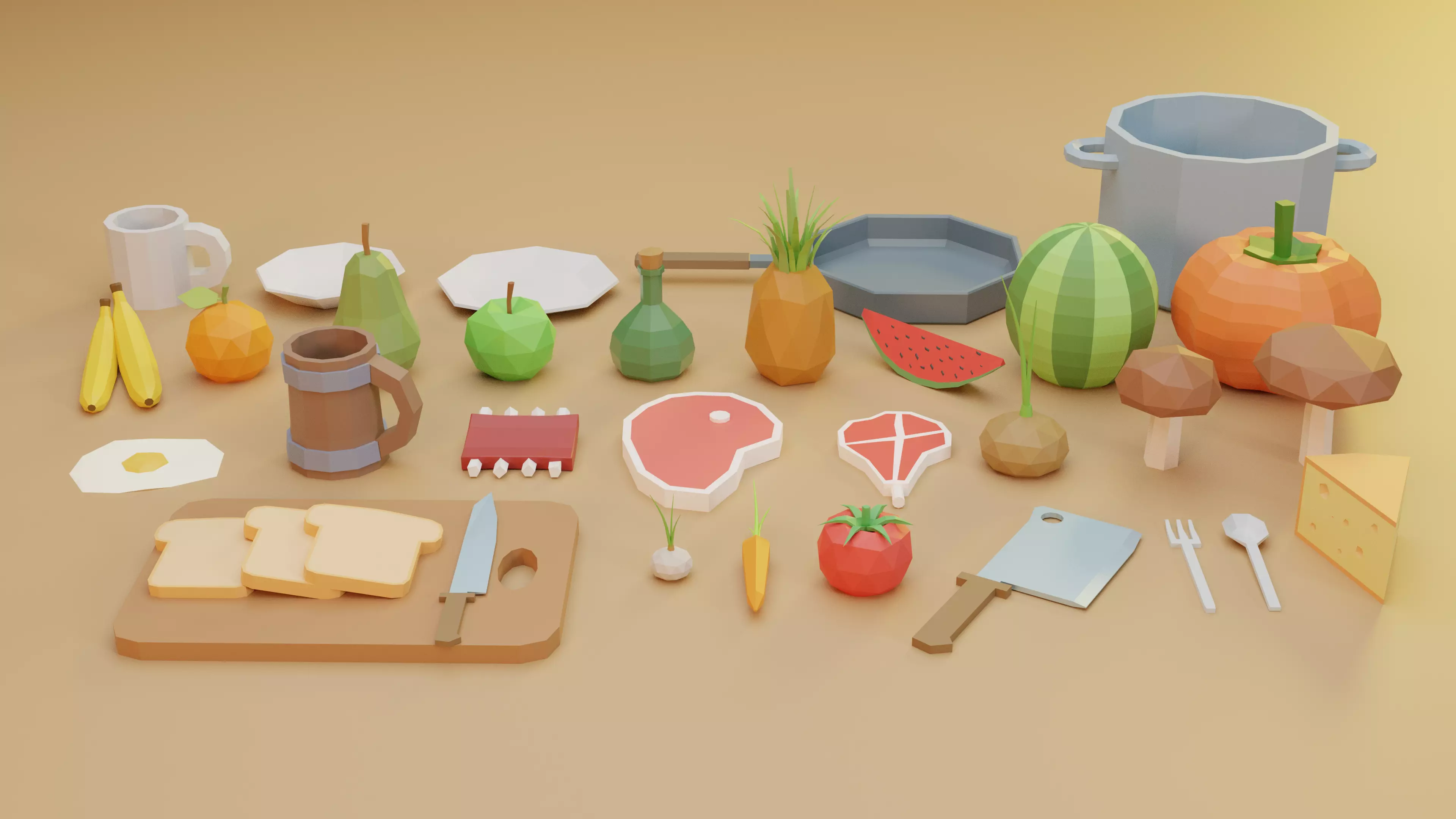 Low Poly Food - Fruits and Vegetables Collection Low-poly 3D model