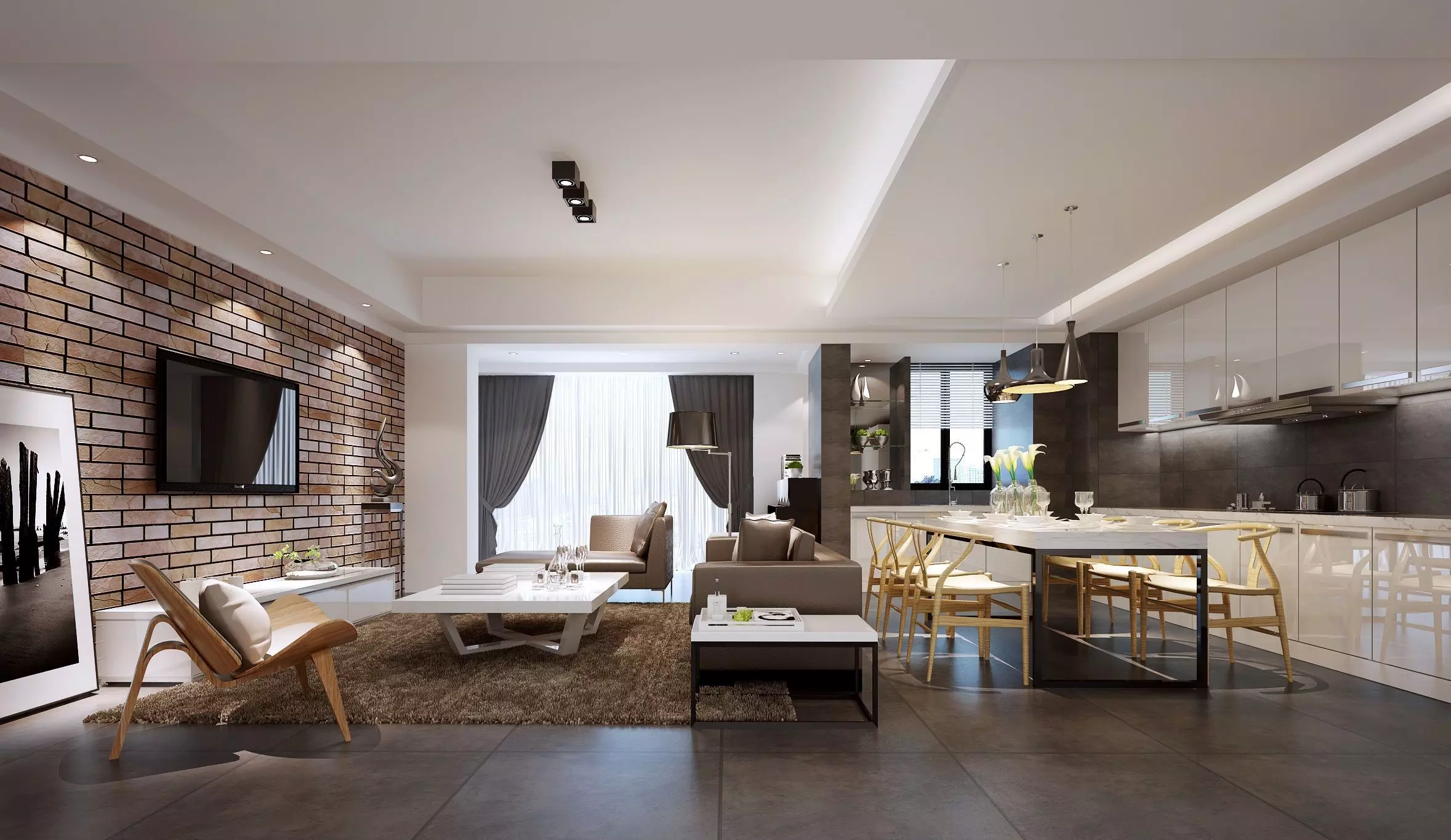 Lounge  Kitchen  Low-poly 3D model_0