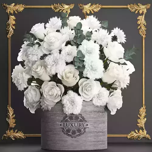 Bouquet of white flowers in a gift box 92 3D model