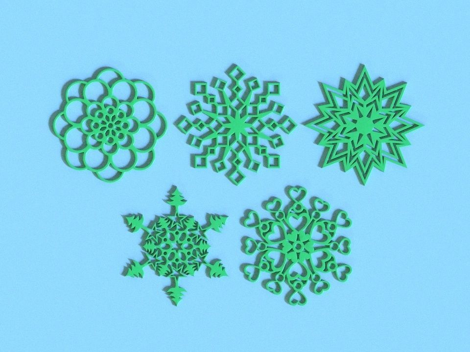 Rounded snowflakes 3D print model_1