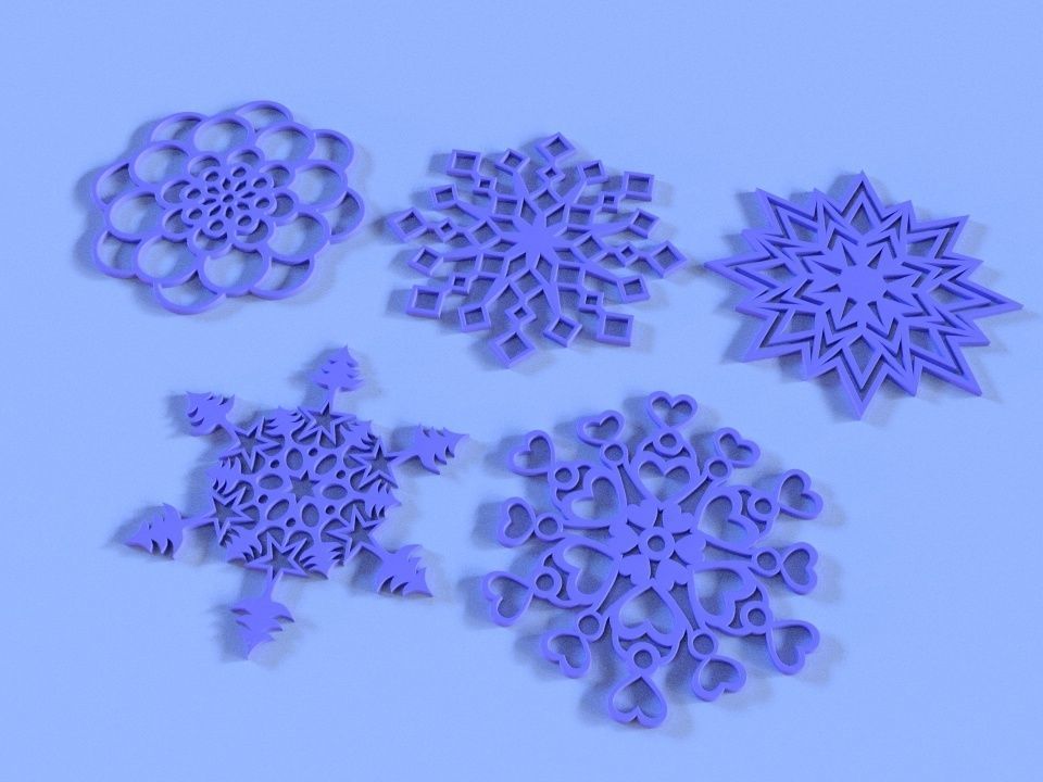 Rounded snowflakes 3D print model_2