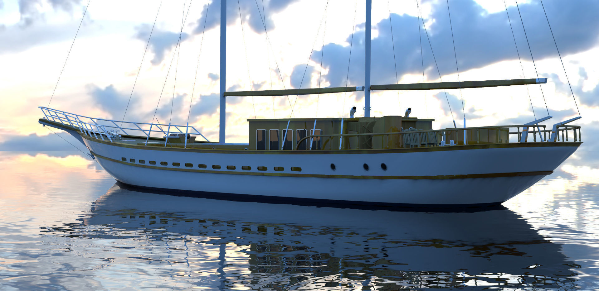 CLASSIC SAILING BOAT - GULET 3D model_9