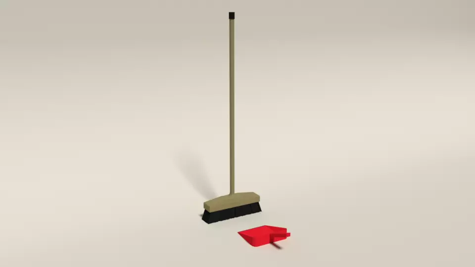 Low Poly Cartoon Broom and Dustpan Low-poly 3D model