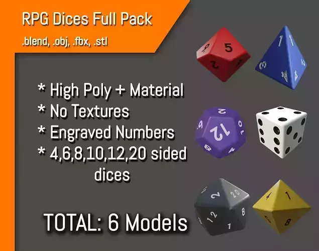 RPG Dices Full Pack - Pacote de Dados 3D Model Collection